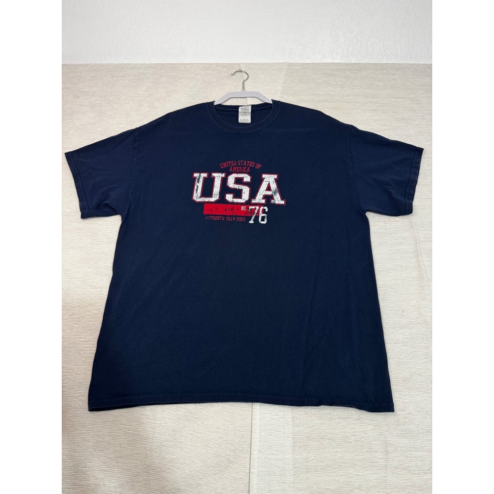 Gildan Heavy Cotton‎ Mens USA Graphic T Shirt Navy Blue Size XL